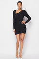 Asymmetrical Neckline Puff Sleeve Mini Dress - Black - 