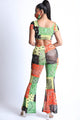 Bandanna Patchwork Mesh Jumpsuit - Orange Combo - Jumpsuits