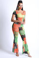 Bandanna Patchwork Mesh Jumpsuit - Orange Combo - Jumpsuits