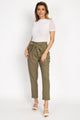 Belted Linen Paper Bag Pants - Light Olive