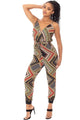 Boarder Print Wrap Drawstring Waist Jumpsuit - Multi - 