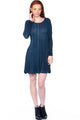 Boho Acid Wash Long Sleeves Swing Dress - Navy Blue - 