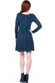 Boho Acid Wash Long Sleeves Swing Dress - Navy Blue - 