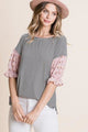 Cute Striped Curved Hem Casual Top - Pink - Tops