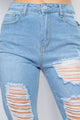 Distressed Boyfriend Jeans - Light Denim