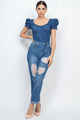 Distressed Boyfriend Jeans - Medium Denim