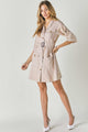 Drop Shoulder With Saist Tie Belted Mini Dress - Beige - 