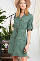 Drop Shoulder With Saist Tie Belted Mini Dress - Green - 