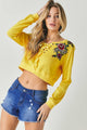 Floral Embroidered Cropped Sweatshirt - Yellow - Sweatshirts