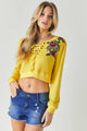 Floral Embroidered Cropped Sweatshirt - Yellow - Sweatshirts