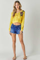 Floral Embroidered Cropped Sweatshirt - Yellow - Sweatshirts