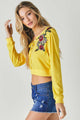 Floral Embroidered Cropped Sweatshirt - Yellow - Sweatshirts