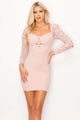 Lace Lover Cutout Long Sleeve Mini Dress - Rose - Dresses