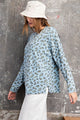 Leopard Printed Garment Dye Loose Fit Knit Top - Faded Blue 