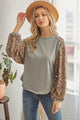 Leopard Solid Long Sleeve Top - Dark Grey - Tops