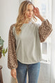 Leopard Solid Long Sleeve Top - Light Grey - Tops