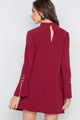 Long Sleeve V-cut Out Solid Mini Dress - Wine - Dresses