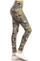 Long Yoga Style Banded Lined Floral Printed Knit Legging - 