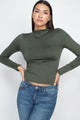 Mock Neck Basic Long Sleeve Top - Olive - Tops