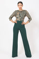 Open Back Gold Sequin Pattern Jumpsuit - Hunter Green - 