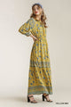 Paisley Print Smocked Ruffle Cuff Sleeve Maxi Dress - Yellow