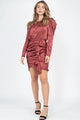 Ruching Front Wrap Mini Dress - Deep Marsala - Dresses