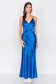 Satin Elegant Double Slit Sleeveless Maxi Dress - Blue - 