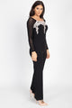 Self Tie Lace Embroidered Jumpsuit - Black/Nude - Rompers