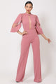 Semi Sheer Mesh Contrast Bodice Jumpsuit - Dark Mauve - 