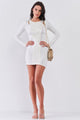 Sequined Center Front Detail Long Sleeve Mini Dress - White 