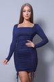 Sexy & Chic Long Sleeve Square Neck Mini Dress - Blue - 