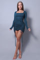 Sexy & Chic Long Sleeve Square Neck Mini Dress - Hunter 