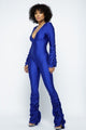 Shoulder Padded Ruched Stacked Jumpsuit - Royal Blue - 