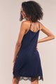 Sleeveless Front Self-tie Lace Trim Slip Mini Dress - Navy -