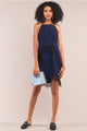 Sleeveless Front Self-tie Lace Trim Slip Mini Dress - Navy -