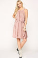 Tie Dye Halter Neck Waist Smocked Dress - Rose Blush - 