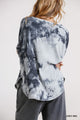 Tie Dye Round Neck Ribbed Button Front Top - Grey Mix - Tops