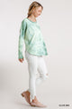 Tie Dye Round Neck Ribbed Button Front Top - Olive Mix - 