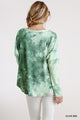 Tie Dye Round Neck Ribbed Button Front Top - Olive Mix - 