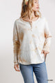 Tie Dye Round Neck Ribbed Button Front Top - Tan Mix - Tops