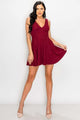 V-neck Back Cutout Skater Dress - Burgundy - Dresses