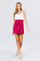 V-neck High Waist Cami Woven Romper - Hot Pink - Rompers