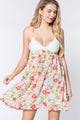 V-neck Open Back Floral Mini Dress - Off White - Dresses