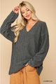 V-neck Solid Soft Sweater Top - Charcoal - Sweaters